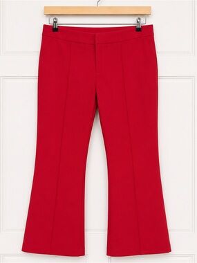 Bar III Red Crop Kick Flare Pants Front Seam Crepe Trousers Midsize Fashion